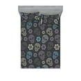 thumbnail image 1 of Modern Damask Fitted Sheet & Pillow Sham Set, Contemporary Style Skull Pattern With Floral Ornaments Print, Decorative Printed 3 Piece Bedding Decor, Calking, Charcoal Grey Pale Lilac, by Ambesonne, 1 of 2