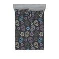 thumbnail image 1 of Modern Damask Fitted Sheet & Pillow Sham Set, Contemporary Style Skull Pattern With Floral Ornaments Print, Decorative Printed 3 Piece Bedding Decor, Queen, Charcoal Grey Pale Lilac, by Ambesonne, 1 of 2