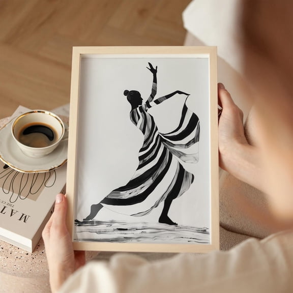 Modern Dance Art Print, Black And White Abstract Ballet, Elegant Minimalist, Graceful Dancer Silhouette, Monochrome Art Wall Art, Modern Wall Decor, 8x12 UNFRAMED