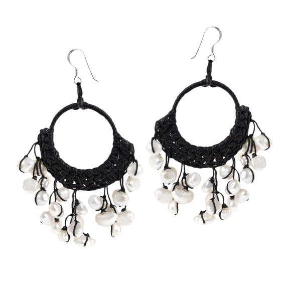 Modern Dangle White Pearl Hoop Chandelier Earrings