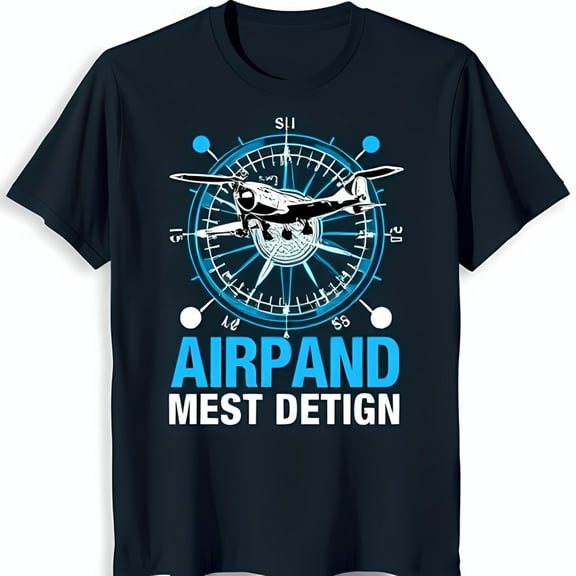 Modern Dark Blue T-Shirt with White and Plane Design AIRPAND MEST DETIGN