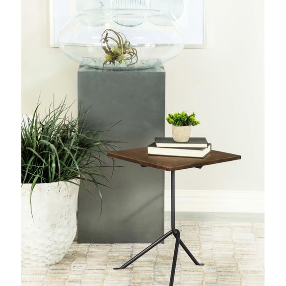 Modern Dark Brown Accent Table With Metal Tripod And Mango Surface Contemporary For Coffee & End Use