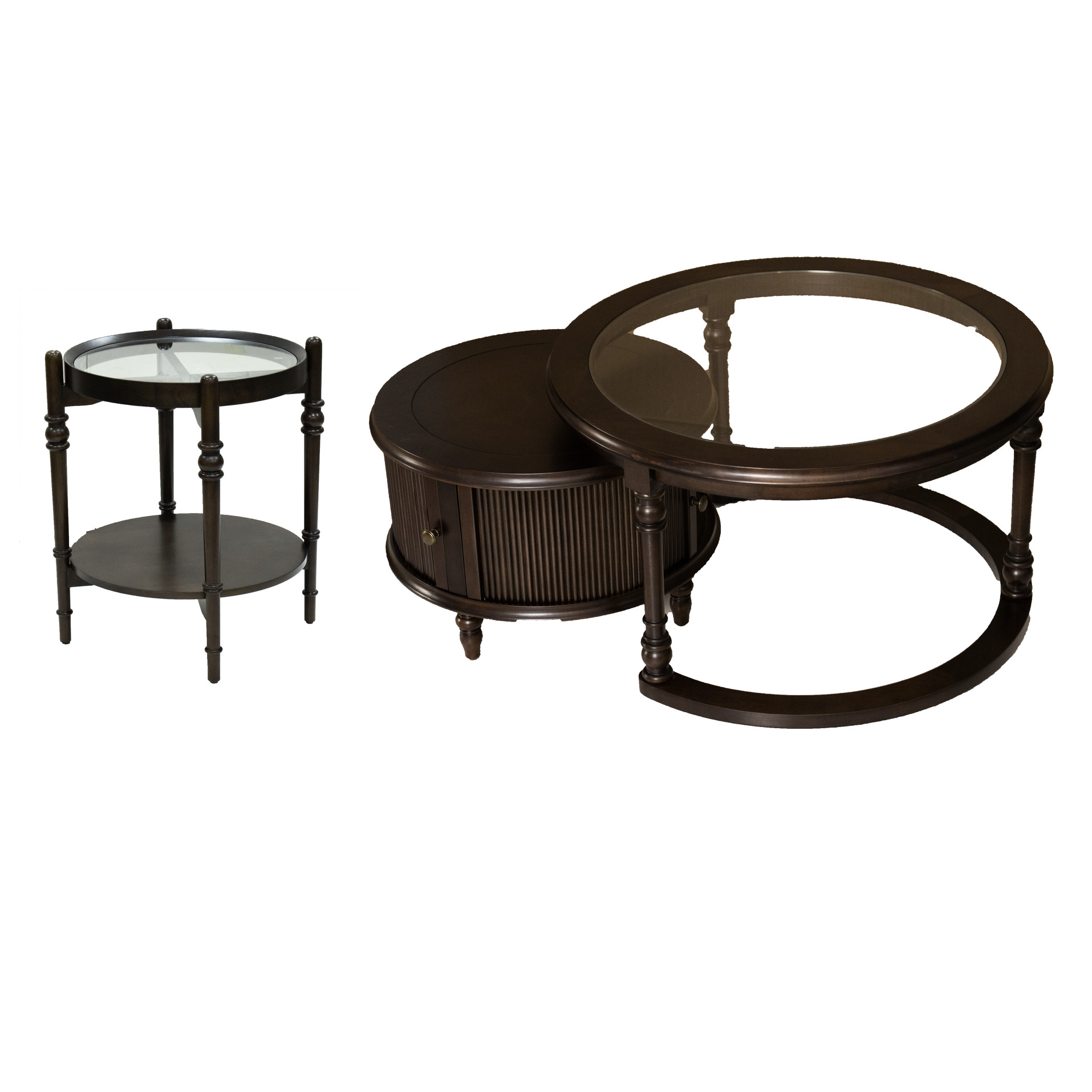 Practical Tabletop Modern Dark Brown Nesting Coffee Table With Storage - Rubberwood ...