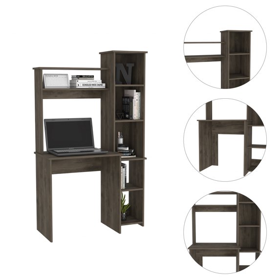 Modern Dark Brown Office Desk with Storage Cabinet
