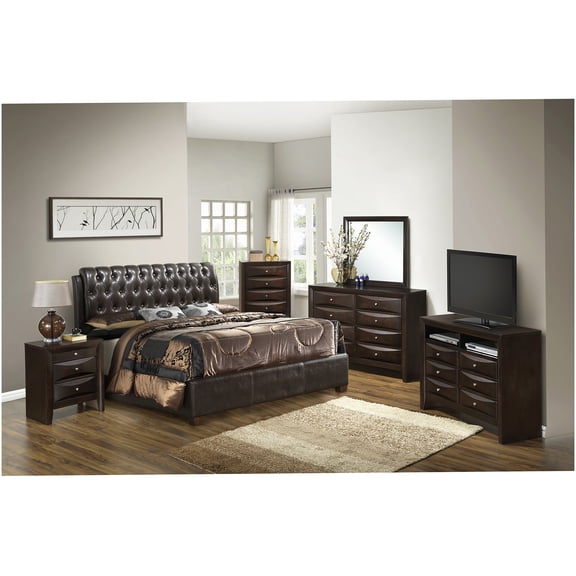 Modern Dark Brown PU Leather Full Size Platform Bed with Padded Headboard