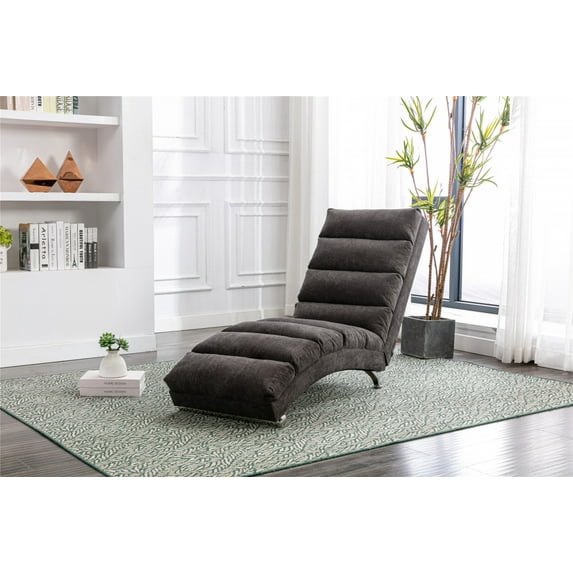 Modern Dark Gray Chaise Lounge Chair Indoor, Ergonomic Power Massage Leisure Chaise with Timed Remote Control, Lounge Upholstered Sofa Couch with Pocket and Metal Legs for Office Living Room