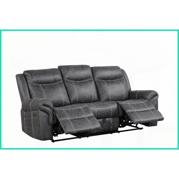 Modern Dark Gray Microfiber Power Motion Sofa with Drop Down Table, USB Port & Cup Holders for Living Room