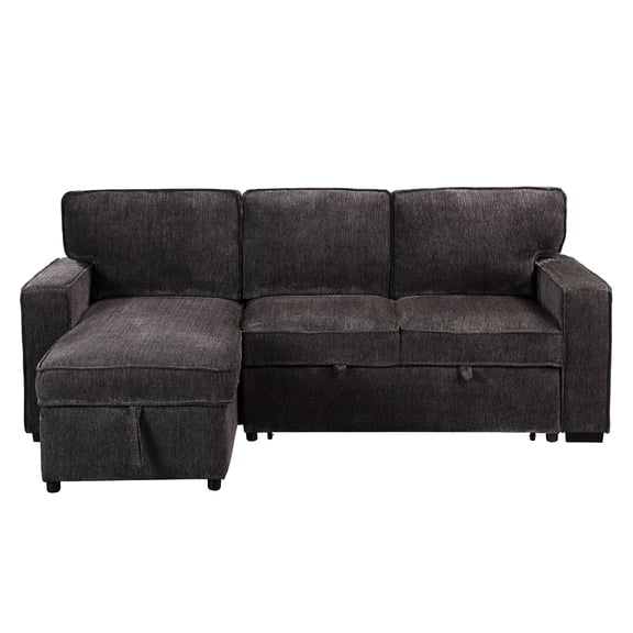 Modern Dark Gray Pull Out , 3 With 2 Cup Holders And Style Fabric Bed