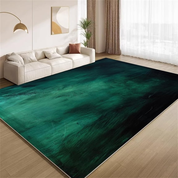 Modern Dark Green Area Rugs, Emerald Wave Abstract Carpet, Soft Washable Non Slip Low Pile Rug for Living Room Bedroom Entry Floor Mat 5x8ft