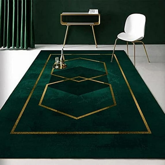 Modern Dark Green Floral Diamond Lattice Room Rug, Vintage Geometric Pattern Area Rugs, Non-Slip Machine Washable Home Decor Carpet For Bedroom Floor Cover Entryway Indoor 4 x 6ft