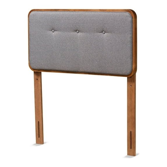 Modern Dark Grey Fabric Upholstered and Walnut Brown Finished Wood Twin Size Headboard, Walnut