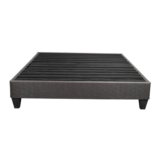 Modern Dark Grey Upholstered King Platform Bed with Headboard, Space Saving Foundation, Box Spring Not Needed