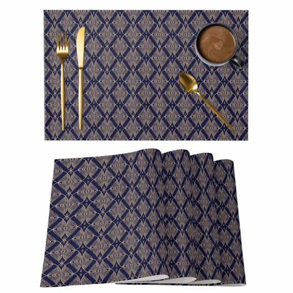 Modern Dark Placemats Set of 1, Blue Vintage Geometric Abstract Geometric Non-Slip Place Mats Washable Table Mats for Kitchen Dining Table Decorations Indoor/Outdoor