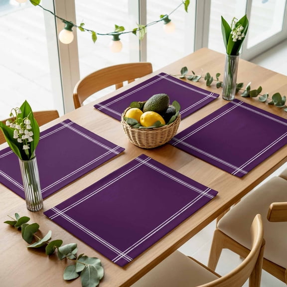 Modern Dark Purple Placemats Set of 4,Wipeable Washable Table Mats for Dining Tables, Minimalist Style Place Mats for Kitchen Event Party Tabletop Decor