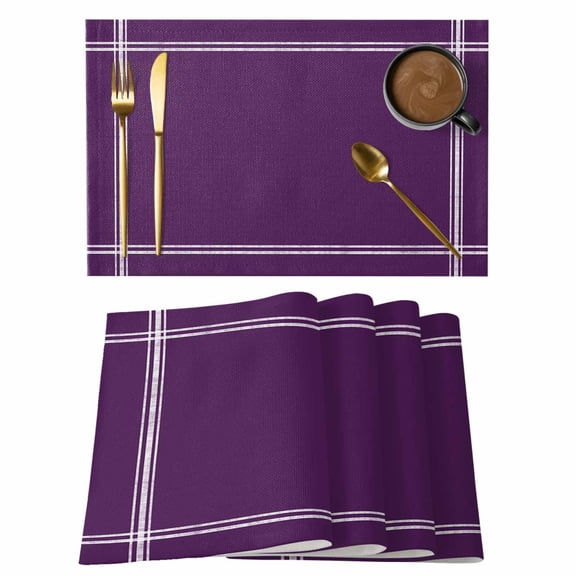 Modern Dark Purple Placemats Set of 6,Wipeable Washable Table Mats for Dining Tables, Minimalist Style Place Mats for Kitchen Event Party Tabletop Decor