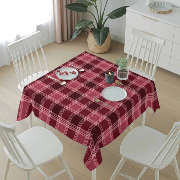 Modern Dark Red Lattice Tartan Table Cloth 60x60in, Waterproof Square Tablecloth Wipeable Tablecloths Christmas Buffalo Plaid Table Covers for Dining Tables Party Indoor Outdoor