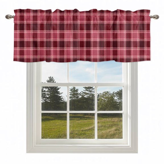 Modern Dark Red Lattice Tartan Valances for Windows,Rod Pocket Valance for Kitchen Bedroom Bathroom Living Room, Christmas Buffalo Plaid Window Valance Curtain Farmhouse Short Curtains 54x18in