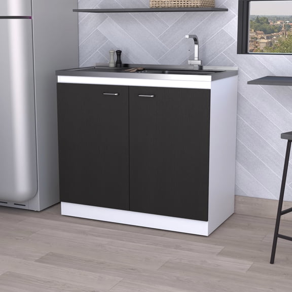 Modern Dark Walnut Bathroom Utility Cabinet With Sink Stylish Kitchen Appeal