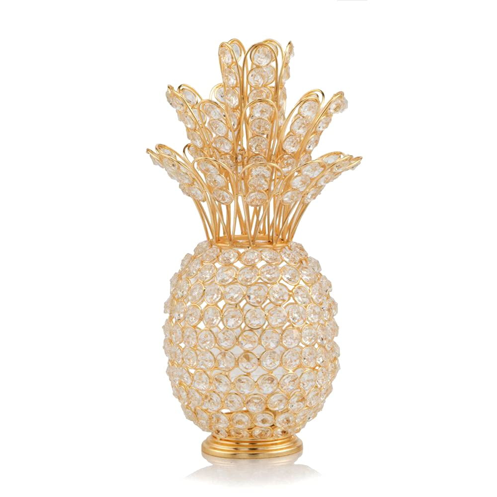 Elegant Gold and Crystal Pineapple Statue, 12.5"