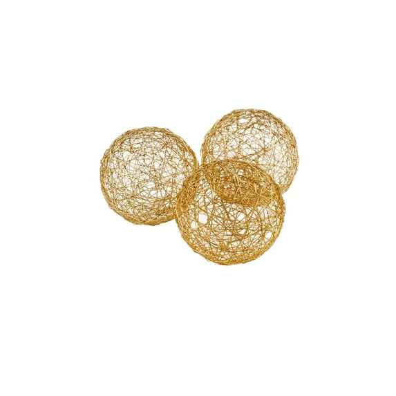 Modern Day Accents Gold D Guita Wire Spheres, Steel, Shiny Plate, Filler, Modern, Box of 3, Tabletop, Home, Office, 3" Diameter