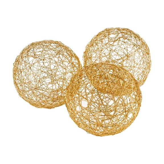 Modern Day Accents Gold D Guita Wire Spheres, Steel, Shiny Plate, Filler, Modern, Box of 3, Tabletop, Home, Office, 4" Diameter