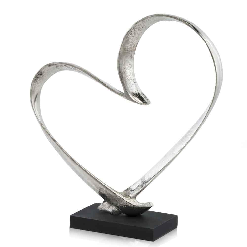Modern Day Accents Heart, Aluminum, Silver, Black Base, Modern, Tabletop, Sculpture, Love, Romance, 14" x 4" x 15.5"