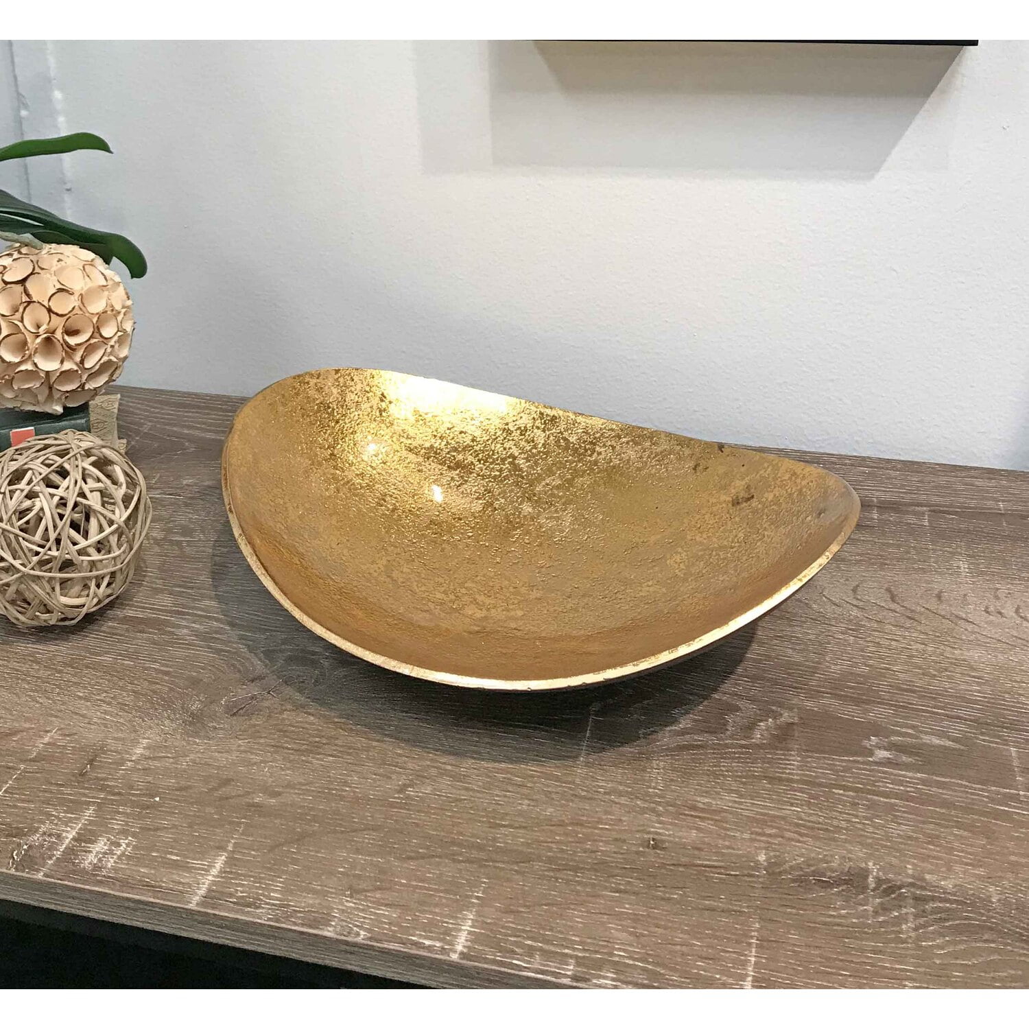 Oval Gold and Bronze Aluminum Decorative Tray Bowl
