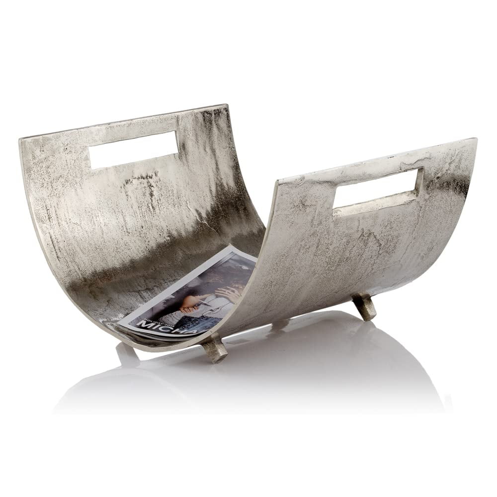 Silver Aluminum Freestanding Magazine and Log Basket