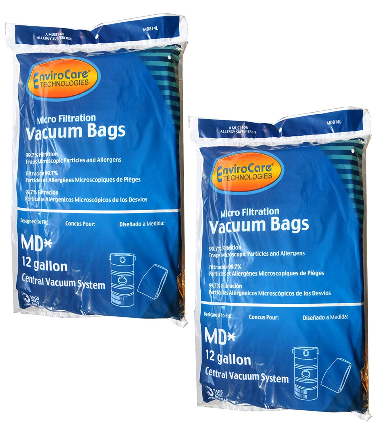Modern Day Central Vac 12 Gallon Vacuum Cleaner Elastic Band 6 Paper Bags ( Pack 2) MD814L