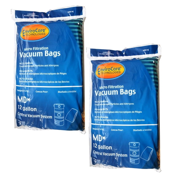 Modern Day Central Vac 12 Gallon Vacuum Cleaner Elastic Band 6 Paper Bags ( Pack 2) # MD814L, FIR-1415, 06-2427-07