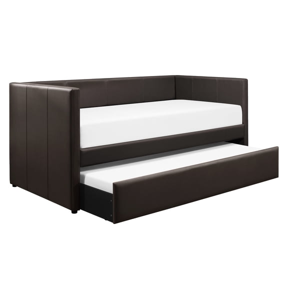 Modern Daybed With Brown Faux Leather Upholstery And Enchanting Trundle Form Contemporary Seductive Trundle, Wood