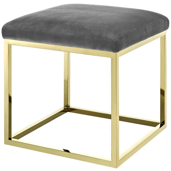 Modern Deco Contemporary Urban Design Living Room Lounge Club Lobby Accent Chair Ottoman, Velvet Fabric Metal Steel, Gold Gray