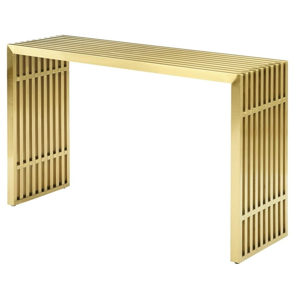 Modern Deco Contemporary Urban Design Living Room Lounge Club Lobby Console Entry Table, Metal Steel Stainless Steel Glass, Gold