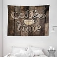 thumbnail image 1 of Modern Decor Tapestry, Coffee Time Phrase with a Cup on Wooden Grunge Background Kitchen Image, Wall Hanging for Bedroom Living Room Dorm Decor, 80W X 60L Inches, Umber Cream Cocoa, by Ambesonne, 1 of 2