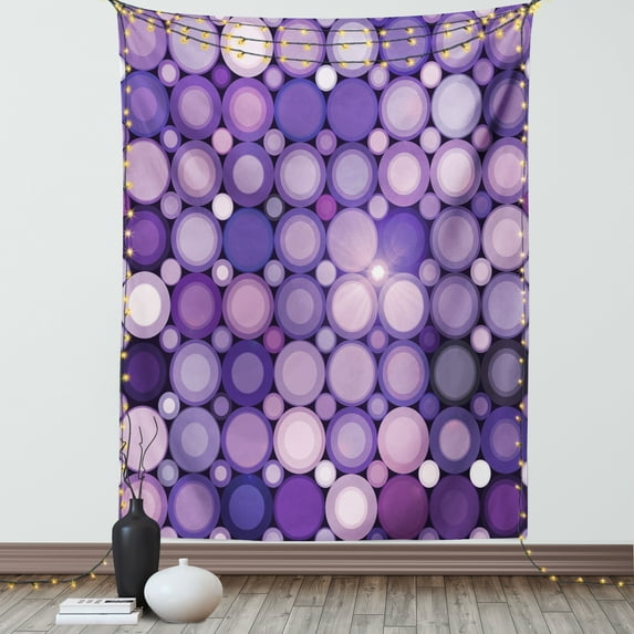 Modern Decor Tapestry, Geometrical Violet Circles Round Disco Inspired Design Artwork, Wall Hanging for Bedroom Living Room Dorm Decor, 40W X 60L Inches, Purple Lilac and Baby Pink, by Ambesonne