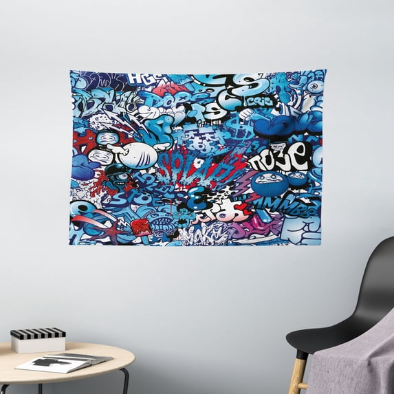 Modern Decor Tapestry, Teenager Style Image Wall Street Graffiti Graphic Colorful Design Artwork, Wall Hanging for Bedroom Living Room Dorm Decor, 60W X 40L Inches, Multicolor, by Ambesonne