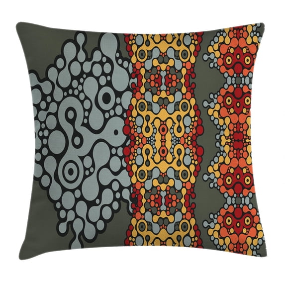 Modern Decor Throw Pillow Cushion Cover, Blue Grey Design Geometric Circles Rounds in Borders Artwork, Decorative Square Accent Pillow Case, 24 X 24 Inches, Marigold Yellow and Orange, by Ambesonne