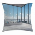 thumbnail image 1 of Modern Decor Throw Pillow Cushion Cover, Cityscape Office with Big Windows Clear Sunny Sky View Photo, Decorative Square Accent Pillow Case, 24 X 24 Inches, Sky Blue Grey and White, by Ambesonne, 1 of 2