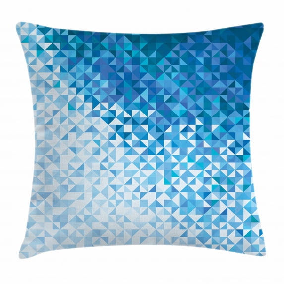 Modern Decor Throw Pillow Cushion Cover, Geometric Image with Mosaic Digital Vector Vivid Ombre Colored Image, Decorative Square Accent Pillow Case, 18 X 18 Inches, Dark Blue and White, by Ambesonne