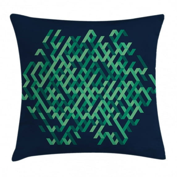 Modern Decor Throw Pillow Cushion Cover, Geometric Ombra Colored Lines Maze like Circle Round Seem Decorative Image, Decorative Square Accent Pillow Case, 20 X 20 Inches, Green and Blue, by Ambesonne