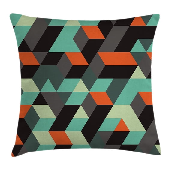 Modern Decor Throw Pillow Cushion Cover, Geometric Print with Squares Triangles And Shadows Zig Zag Decorative Image, Decorative Square Accent Pillow Case, 18 X 18 Inches, Multicolor, by Ambesonne