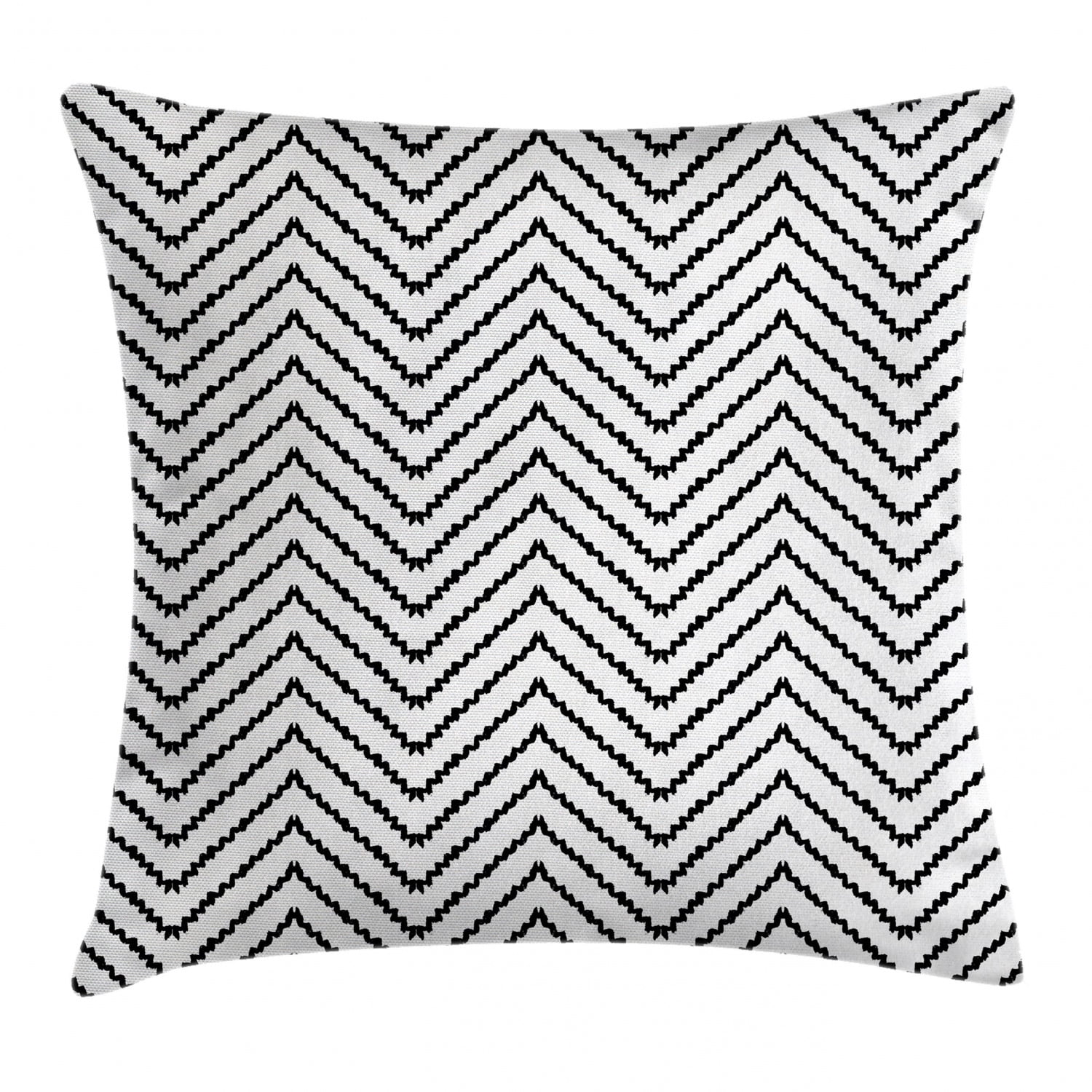 Black and White Zig Zag Polyester Throw Pillow, 16 x 16 Inches