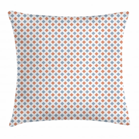 Modern Decor Throw Pillow Cushion Cover, Geometrical Image with Colored Rhombs and Bold Borders Image, Decorative Square Accent Pillow Case, 18 X 18 Inches, White Seafoam and Coral, by Ambesonne