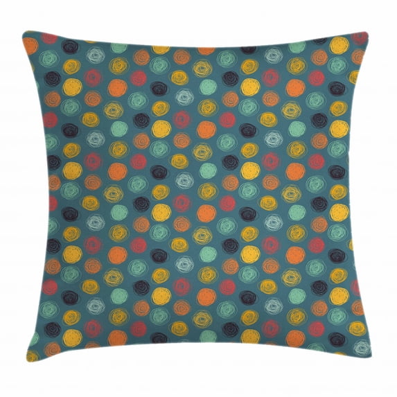 Modern Decor Throw Pillow Cushion Cover, Geometrical Sketchy Abstract Image with Colorful Circles Jade Green Backdrop, Decorative Square Accent Pillow Case, 24 X 24 Inches, Multicolor, by Ambesonne