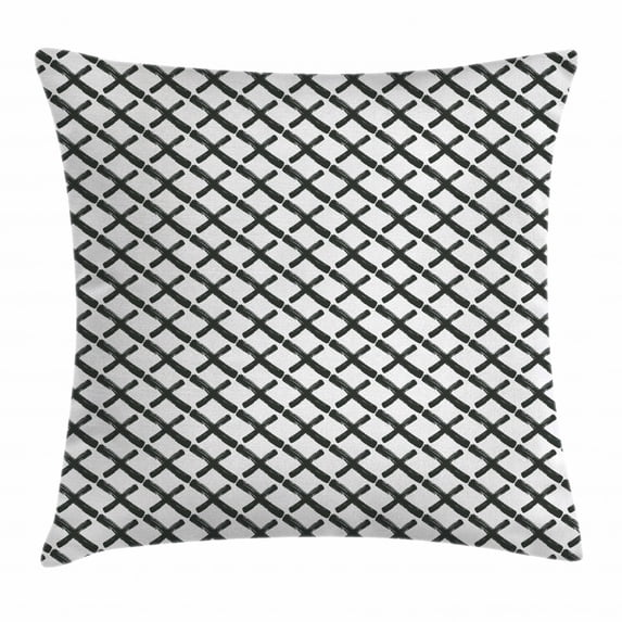 Modern Decor Throw Pillow Cushion Cover, Math Geometry Inspired Minimalist Design with Brushstrokes Like Print, Decorative Square Accent Pillow Case, 20 X 20 Inches, Black and White, by Ambesonne