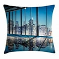 thumbnail image 1 of Modern Decor Throw Pillow Cushion Cover, Office Cityscape Buildings with Glassy Interior Room Image Photo, Decorative Square Accent Pillow Case, 16 X 16 Inches, Blue Black and White, by Ambesonne, 1 of 2