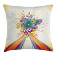 thumbnail image 1 of Modern Decor Throw Pillow Cushion Cover, Rainbow Colored Image with Bold Lines and Flowers Buds Blossoms Ivy Artwork, Decorative Square Accent Pillow Case, 16 X 16 Inches, Multicolor, by Ambesonne, 1 of 2
