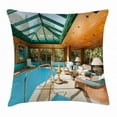thumbnail image 1 of Modern Decor Throw Pillow Cushion Cover, Residential House Large Indoor Pool Furniture Sunrays Leisure Time, Decorative Square Accent Pillow Case, 24 X 24 Inches, Green Light Brown Blue, by Ambesonne, 1 of 2