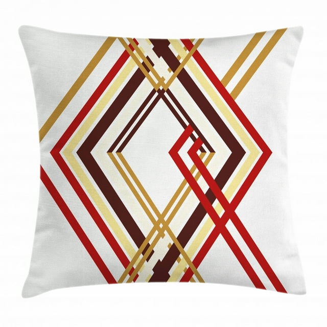 Modern Decor Throw Pillow Cushion Cover, Retro Diamond Like Border Lined Geometric Artwork Design, Decorative Square Accent Pillow Case, 20 X 20 Inches, Ruby Caramel Brown and Tan, by Ambesonne