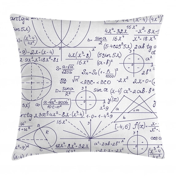 Modern Decor Throw Pillow Cushion Cover, School Genius Bright Student Math Geometry Science Numbers Formules Image, Decorative Square Accent Pillow Case, 16 X 16 Inches, Black and White, by Ambesonne